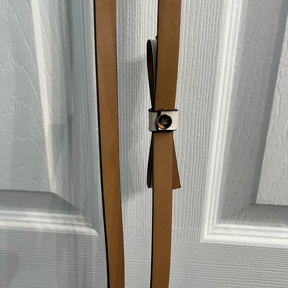 Kate Spade 2 Leather Belts New Cream black thin Belts Bow Logo XL 42 in